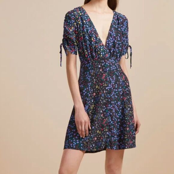 French Connection Aubine Floral-Print Tie-Sleeve Dress Size 4 - Picture 1 of 9